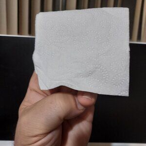 a square of toilet paper that has not previously been used by a human